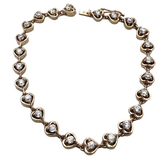 Womens Bracelet Gold Over Sterling Silver Cubic Zirconia Heart Design 7 Inch - Picture 3 of 7